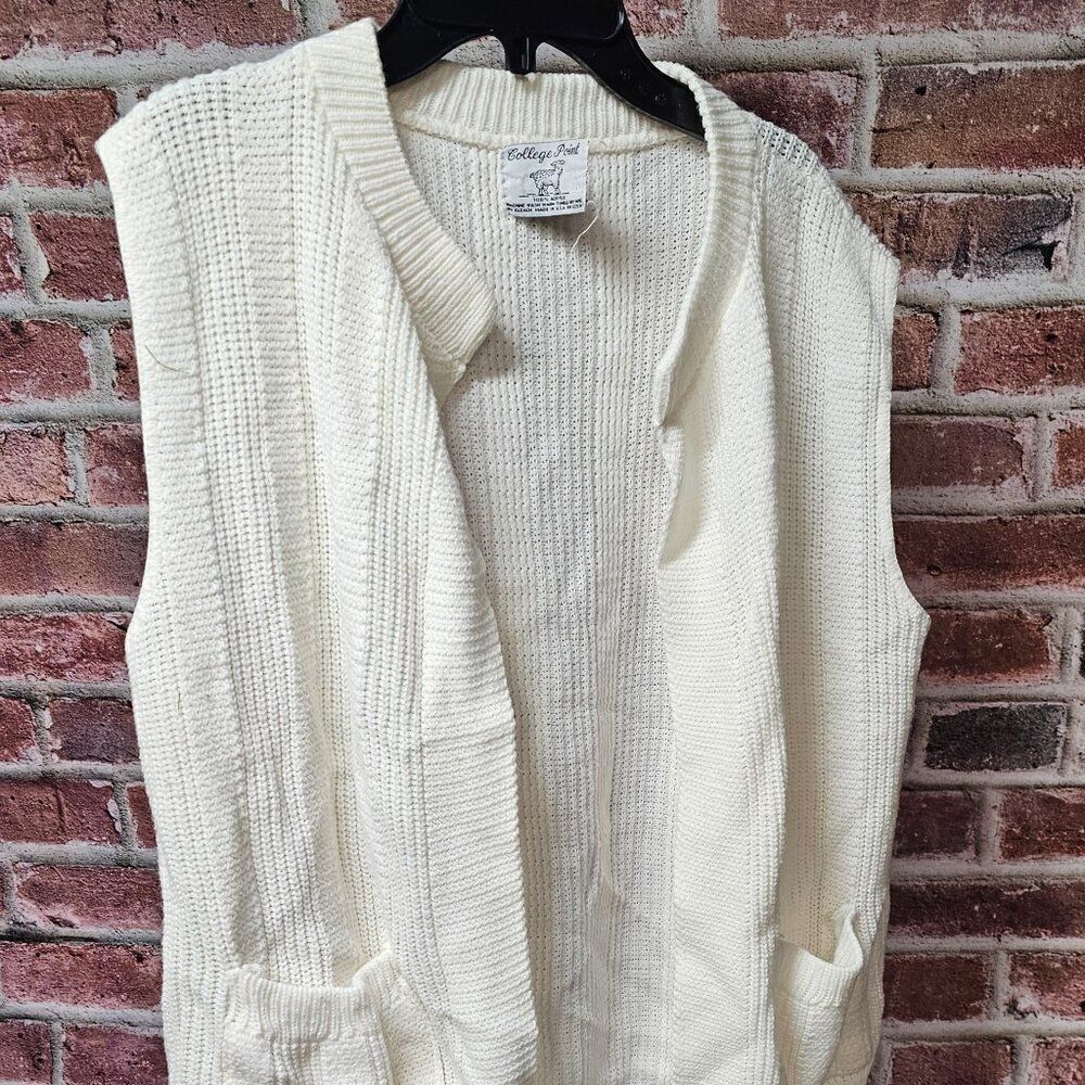 Women's COLLEGE POINT Acrylic Open‎ Cardigan Sweater Large VINTAGE